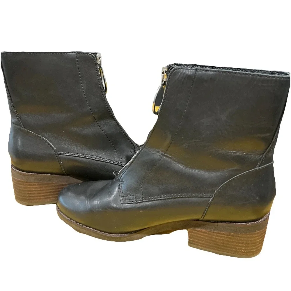 Lucky Brand Tibly Casual Ankle Boots Womens Size‎ 8.5M /39 Black Leather Zip
